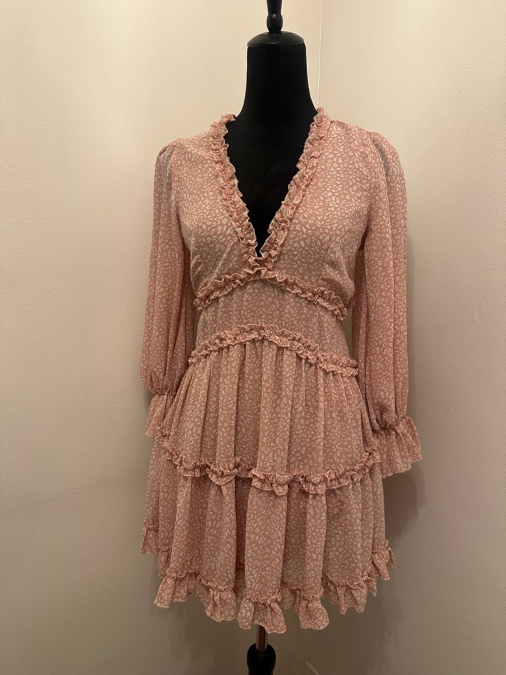 Saint and Secrets Pink and White Backless Ruffled Dress, Size Small